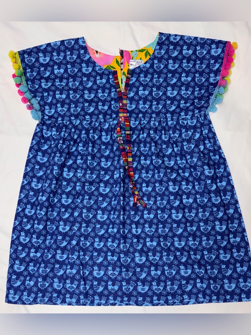 Freckled Chicken tunic top with Pom Pom trim on sleeves sz 7 EUC